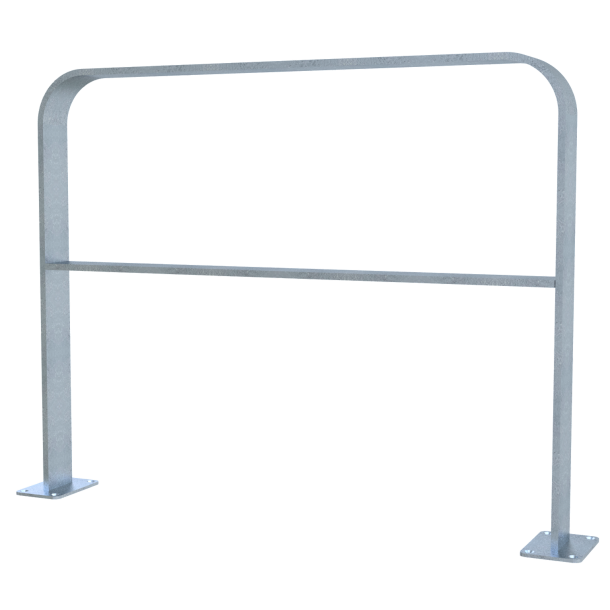 Lean-on hoop made of flat bar steel | bent, 80 x 12 mm | in curved design | with cross bar | total width: 1000 mm | hot-dip galvanized and coated DB 703